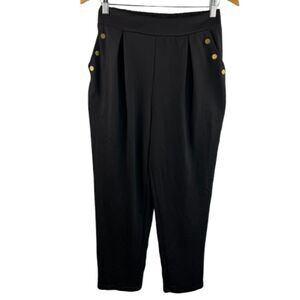 NWT Cupshe Black Pleated Pull-On Tapered Gold Snap Detail Dress Pants Size S